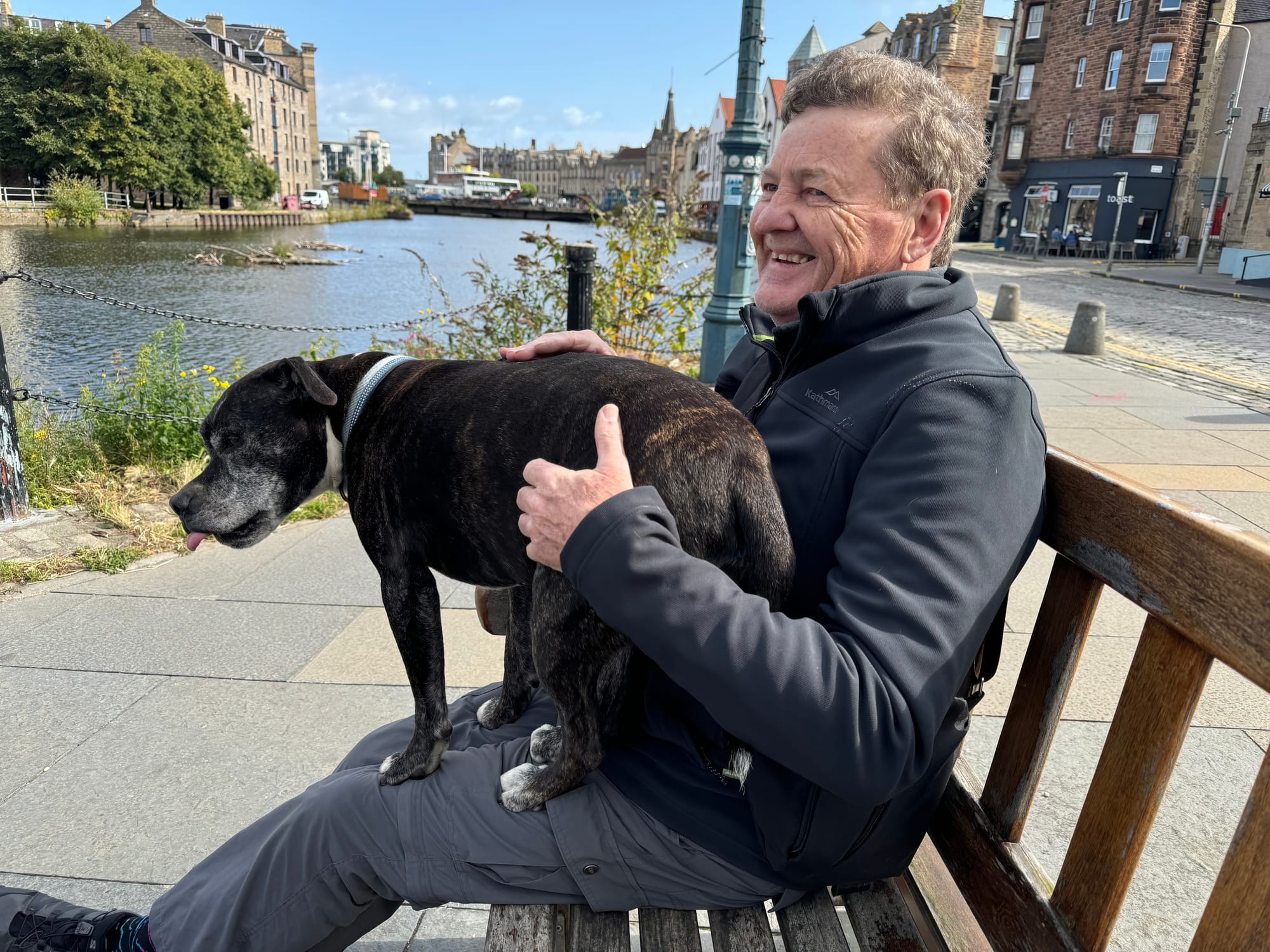 Dad meeting the locals (a black dog)